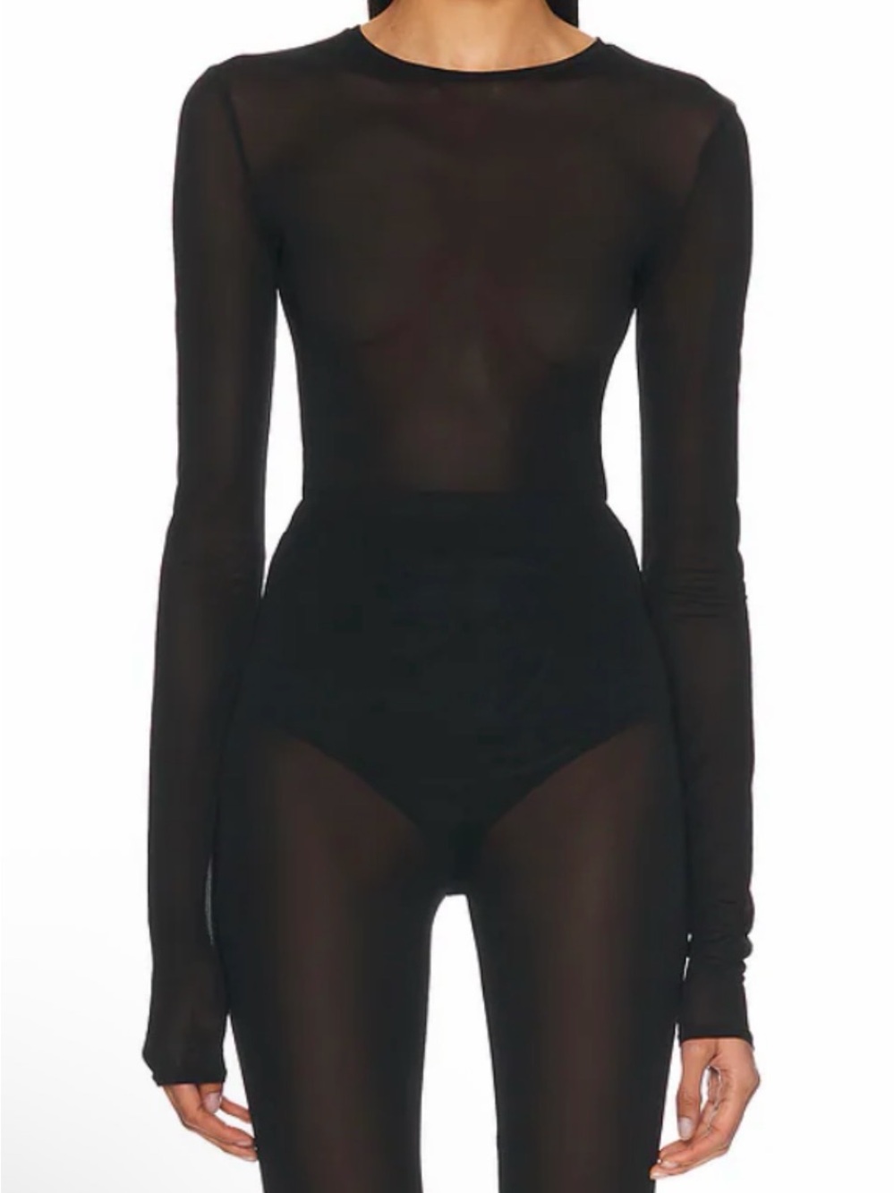 TOM FORD Black Semi-Sheer Bodysuit XS $1590 Long Sleeve Mesh Made In Italy